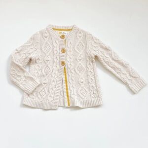Mini Boden Kids Cable Knit Cardigan in Cream/ Yellow